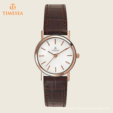 Women′s Stainless Steel Watch with Brown Leather Band 71202